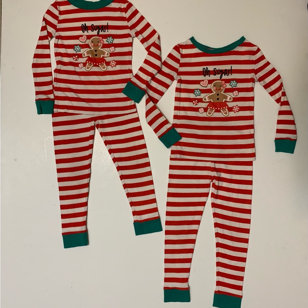 Girls Christmas Pajamas sz 6 red & white striped Gingerbread candy canes cotton